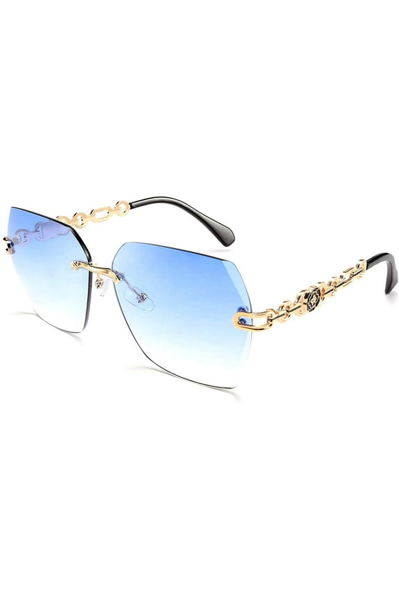 Classic Rimless Sunglasses Women Metal Frame Diamond Cutting Lens Sun Glasses B2567
