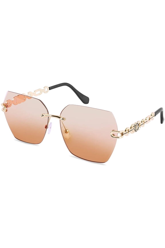 Classic Rimless Sunglasses Women Metal Frame Diamond Cutting Lens Sun Glasses B2567