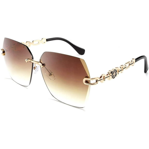 FEISEDY Classic Rimless Sunglasses Women Metal Frame Diamond Cutting Lens Sun Glasses B2567