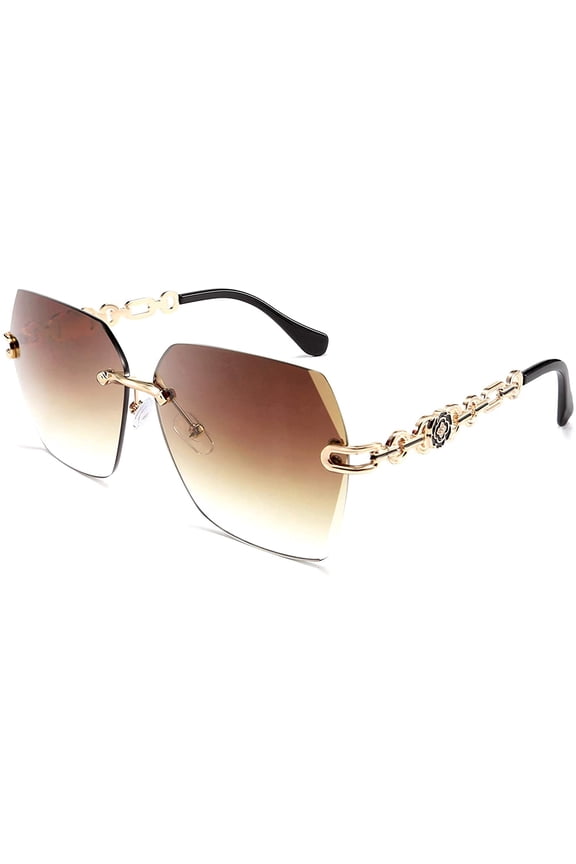 Classic Rimless Sunglasses Women Metal Frame Diamond Cutting Lens Sun Glasses B2567