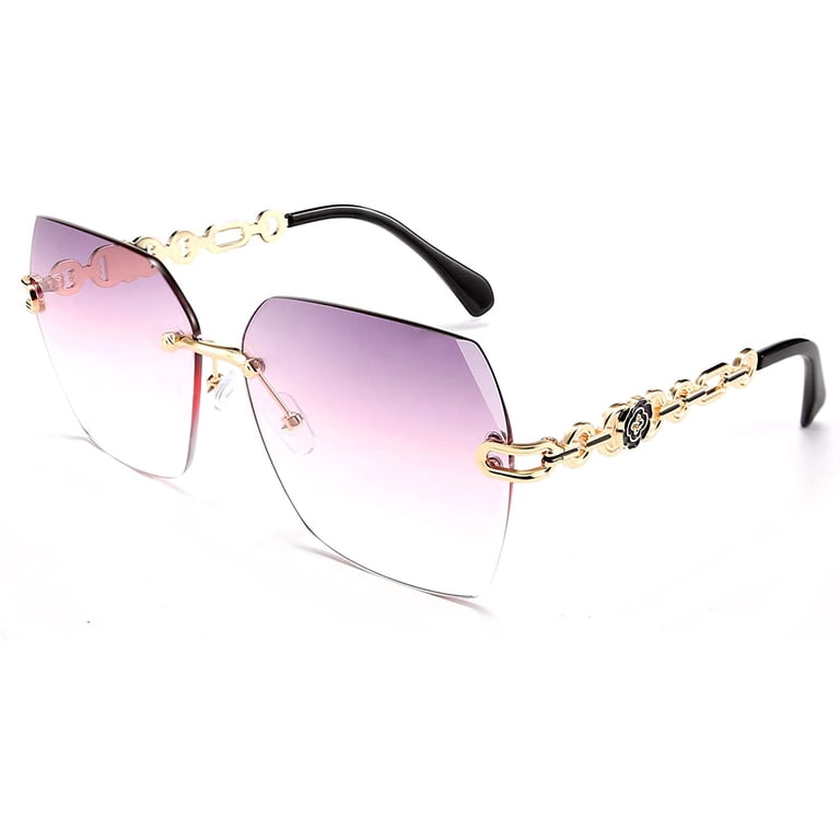 Classic Rimless Diamond Cutting Sunglasses Women Metal Frame UV400 HD Lens Sun Amazon.com: FEISEDY Classic Rimless Sunglasses Women Metal  main image 2