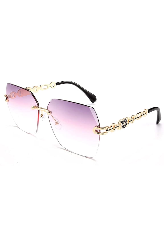 Classic Rimless Sunglasses Women Metal Frame Diamond Cutting Lens Sun Glasses B2567