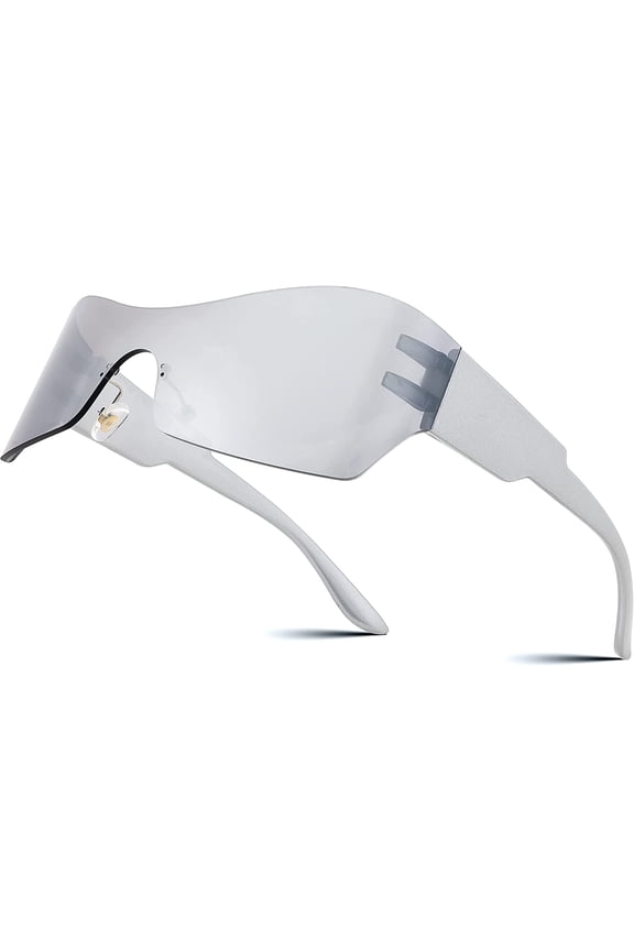 Fashion Rimless Futuristic Wrap Around Sunglasses Women Men Cyberpunk Visor Sunglasses B2329