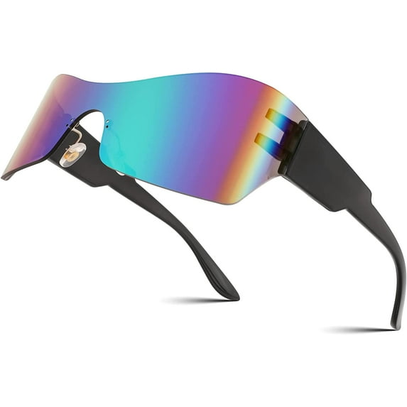 FEISEDY Fashion Rimless Futuristic Wrap Around Sunglasses Women Men Cyberpunk Visor Sunglasses B2329