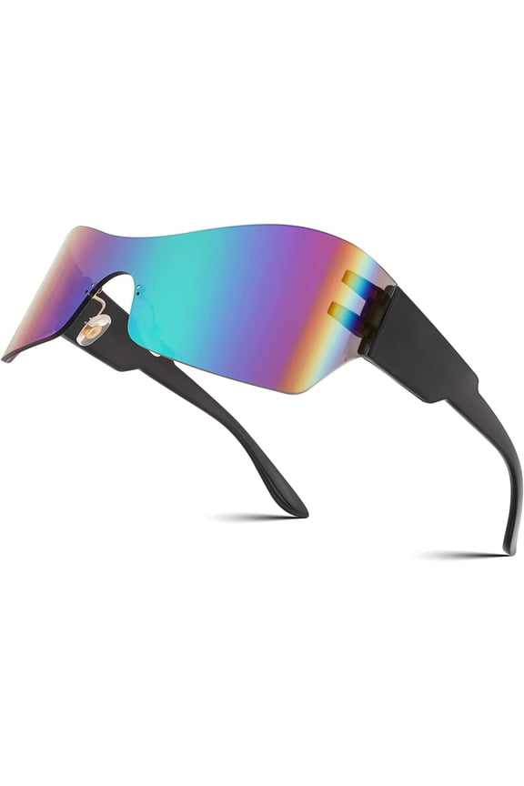 Fashion Rimless Futuristic Wrap Around Sunglasses Women Men Cyberpunk Visor Sunglasses B2329