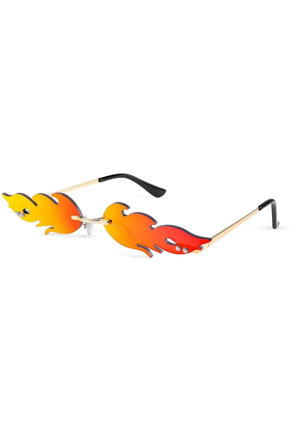 Fire Flame Sunglasses for Women Mirror Rimless Fire Shaped Novelty Sunglasses B2839