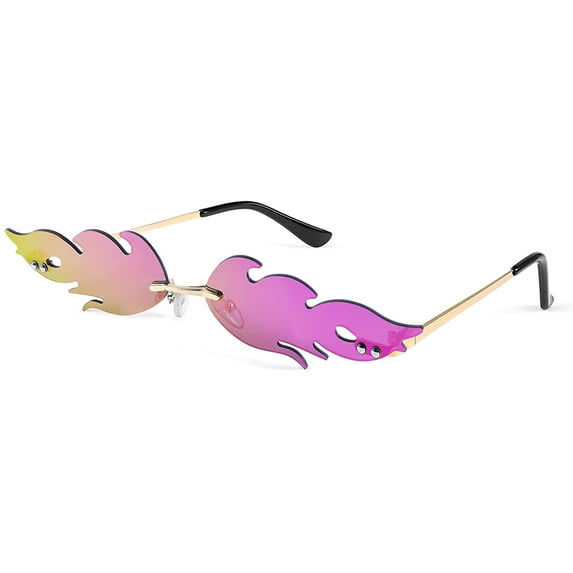 FEISEDY Fire Flame Sunglasses for Women Mirror Rimless Fire Shaped Novelty Sunglasses B2839