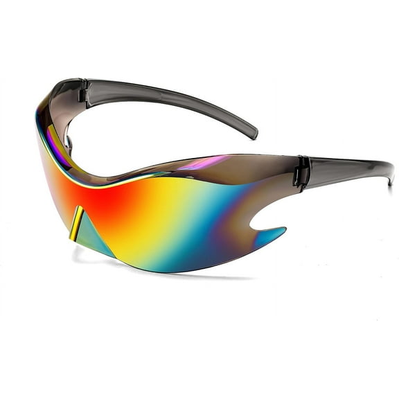 FEISEDY Futuristic Sunglasses, Fashion Alien Y2K Wrap Around for Women Men B4135