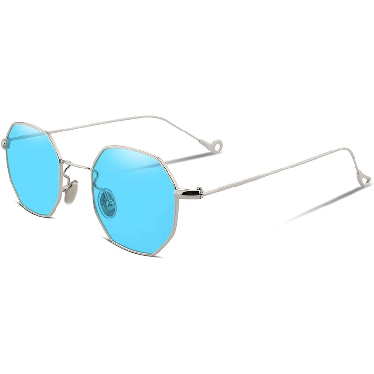 Polarized Hexagonal Sunglasses Polygon Shades SJ1072 Blue SOJOS Square Polarized Sunglasses for Women Men Small  main image 3