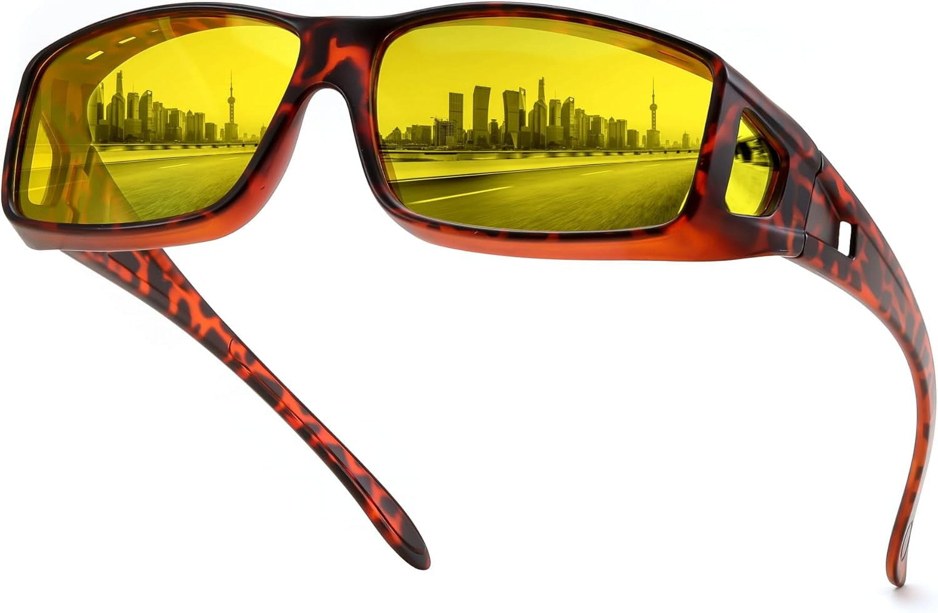 FEISEDY Men Women Night Driving Glasses Fit over Glasses Anti-Glare Polarized Wrap Yellow Sunglasses Over Glasses B2593