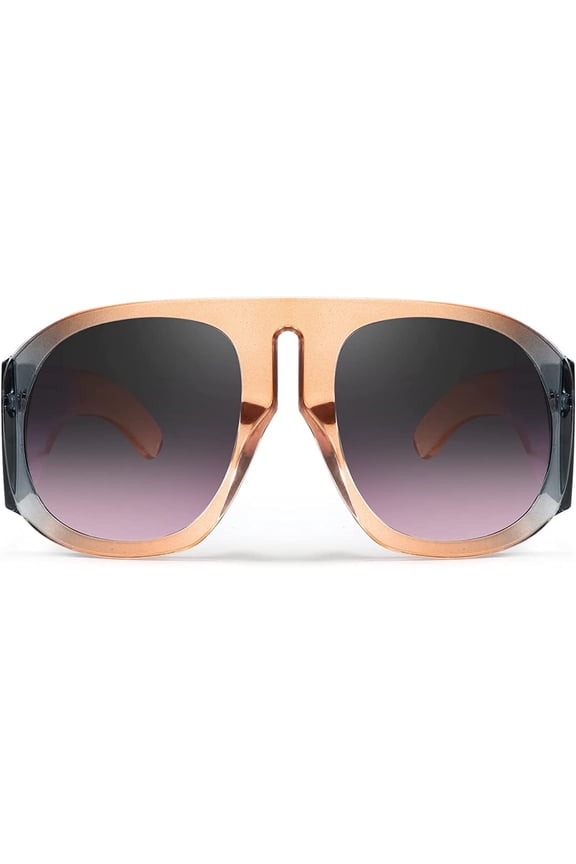 Oversized Aviator Round Sunglasses Women Multi Tinted Thick Frame Vintage Modern Shades B2745