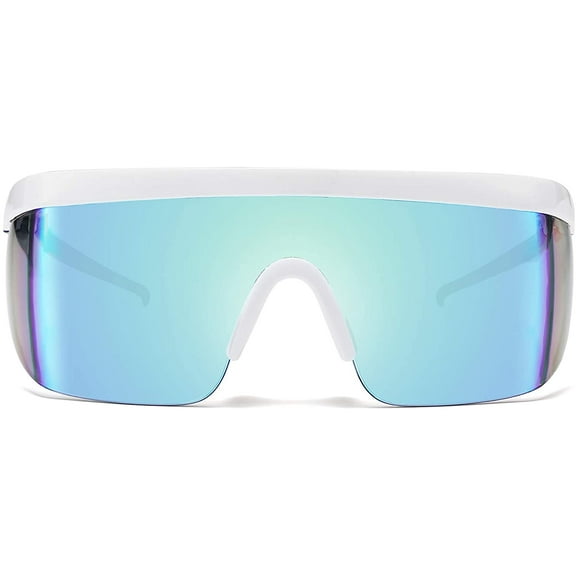 FEISEDY Oversized Mirror Shield Sport Sunglasses Flat Top One Piece Futuristic Men Women B2522