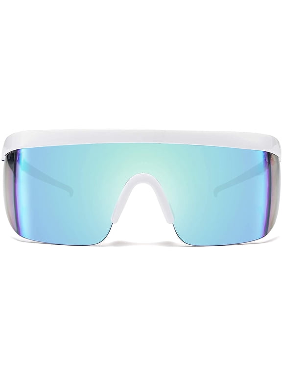 Oversized Mirror Shield Sport Sunglasses Flat Top One Piece Futuristic Men Women B2522