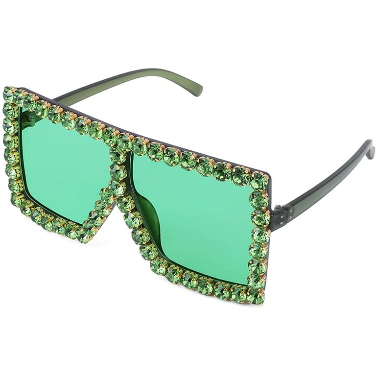 FEISEDY Oversized Sparkling Crystal Sunglasses Disco Diamond Flat Top Fashion Square Large Shades B2782