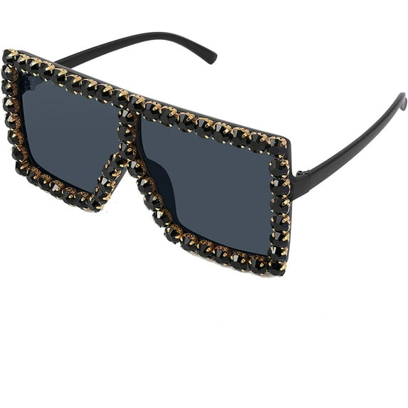 FEISEDY Oversized Sparkling Crystal Sunglasses Disco Diamond Flat Top Fashion Square Large Shades B2782