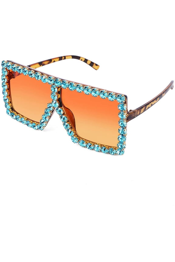 Oversized Sparkling Crystal Sunglasses Disco Diamond Flat Top Fashion Square Large Shades B2782