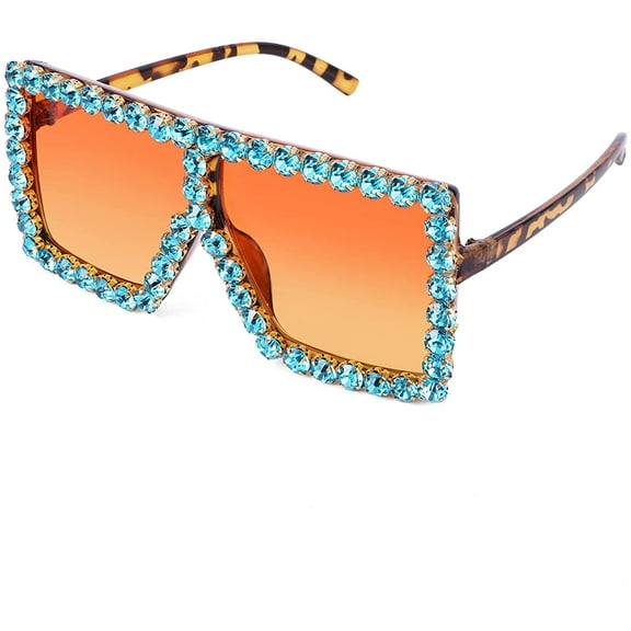 FEISEDY Oversized Sparkling Crystal Sunglasses Disco Diamond Flat Top Fashion Square Large Shades B2782