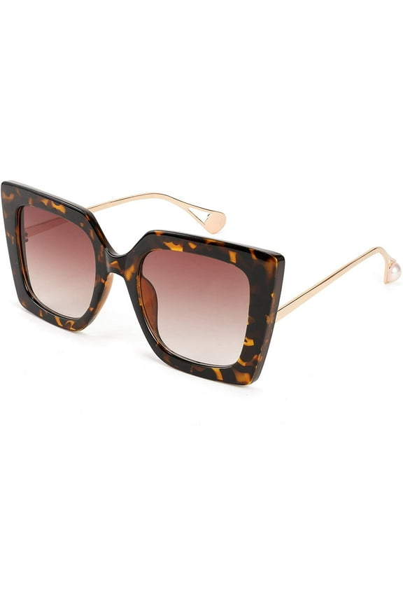 Oversized Square Pearl Inlay Arm Cat Eye Fashion Sunglasses for Women B2625