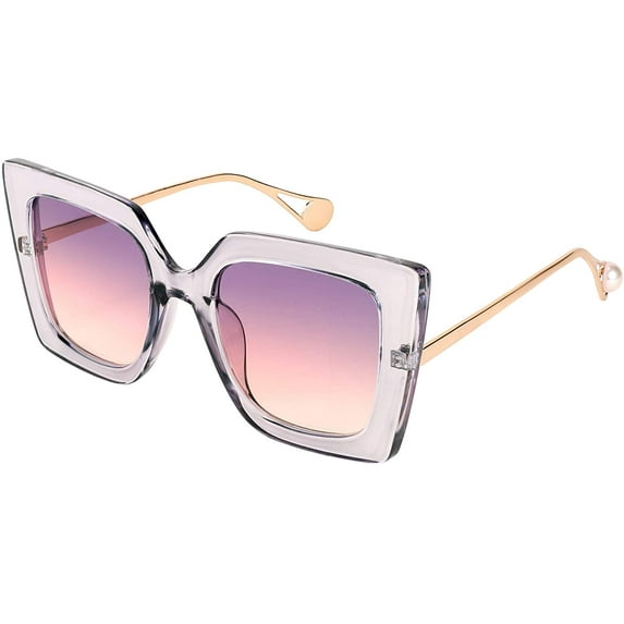 FEISEDY Oversized Square Pearl Inlay Arm Cat Eye Fashion Sunglasses for Women B2625