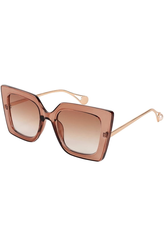 Oversized Square Pearl Inlay Arm Cat Eye Fashion Sunglasses for Women B2625