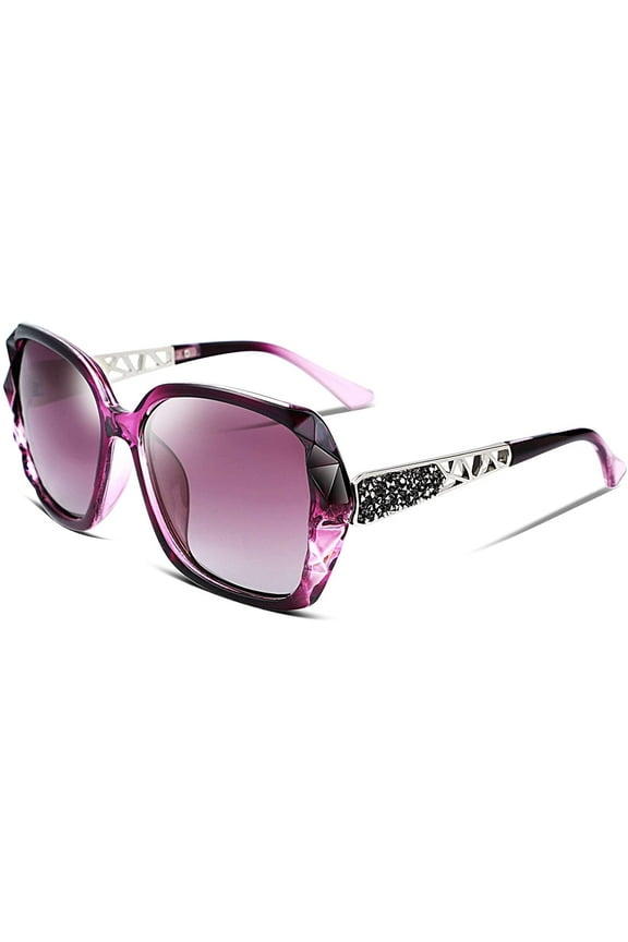 Polarized Women Square Sunglasses Sparkling Composite Shiny Frame B2289