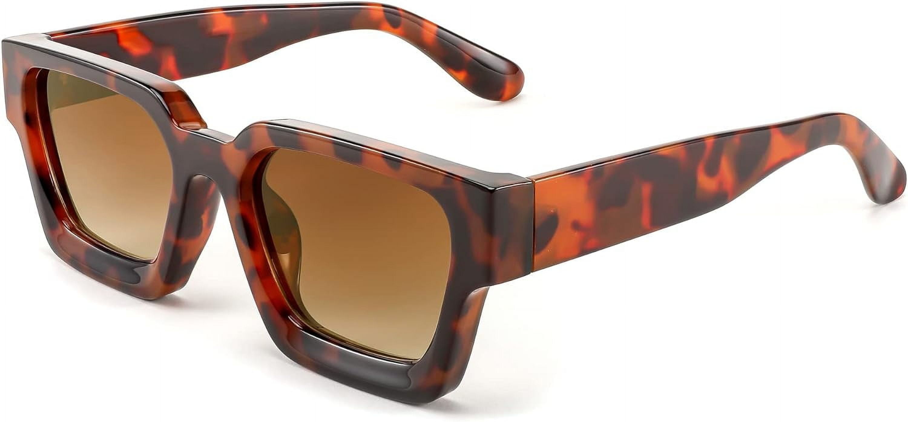 Retro 90s Square Sunglasses Chunky Rectangle UV400 Protection FEISEDY Retro 90s Square Sunglasses for Women Men Trendy  main image 3