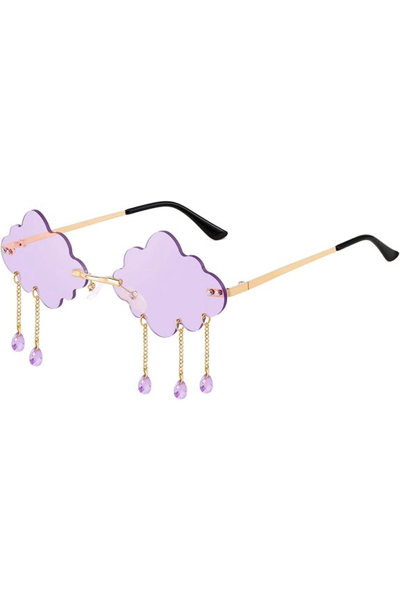 Retro Dripping Cloud Shaped Tassel Sunglasses Rimless Women Funny Party Disco Eyewear B2834