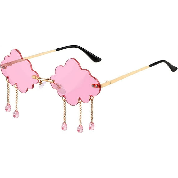 FEISEDY Retro Dripping Cloud Shaped Tassel Sunglasses Rimless Women Funny Party Disco Eyewear B2834