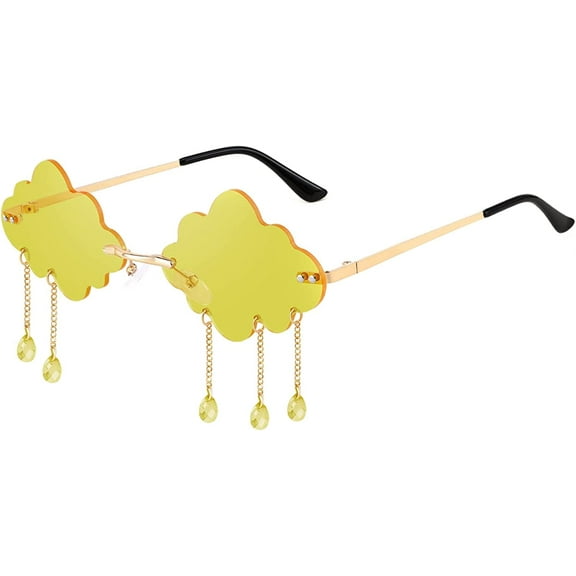 FEISEDY Retro Dripping Cloud Shaped Tassel Sunglasses Rimless Women Funny Party Disco Eyewear B2834