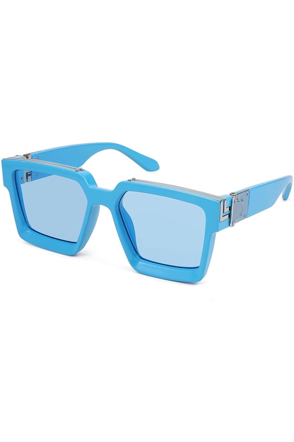 Retro Flat Top Sunglasses Thick Square Frame Metal Buckle Hip Hop Rapper Men Women B7033