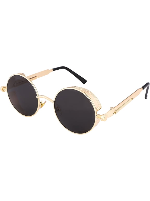 Retro Gothic Steampunk Sunglasses Round Metal Frame Punk Circle Inspired Shade Men B1857