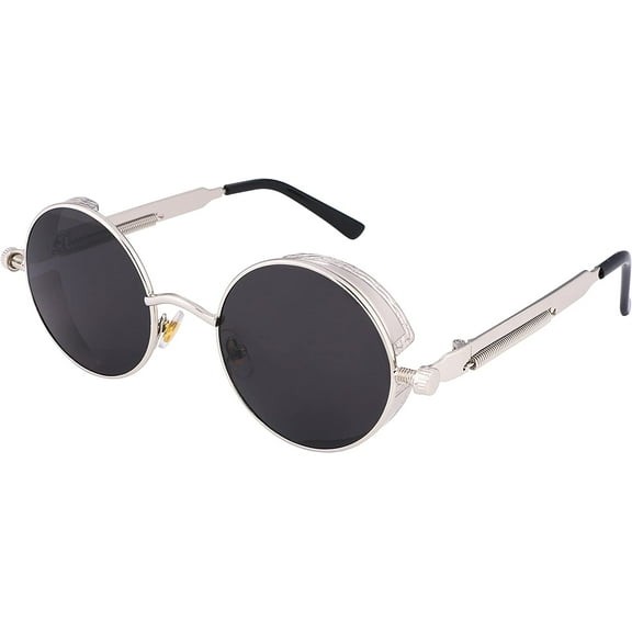 FEISEDY Retro Gothic Steampunk Sunglasses Round Metal Frame Punk Circle Inspired Shade Men B1857