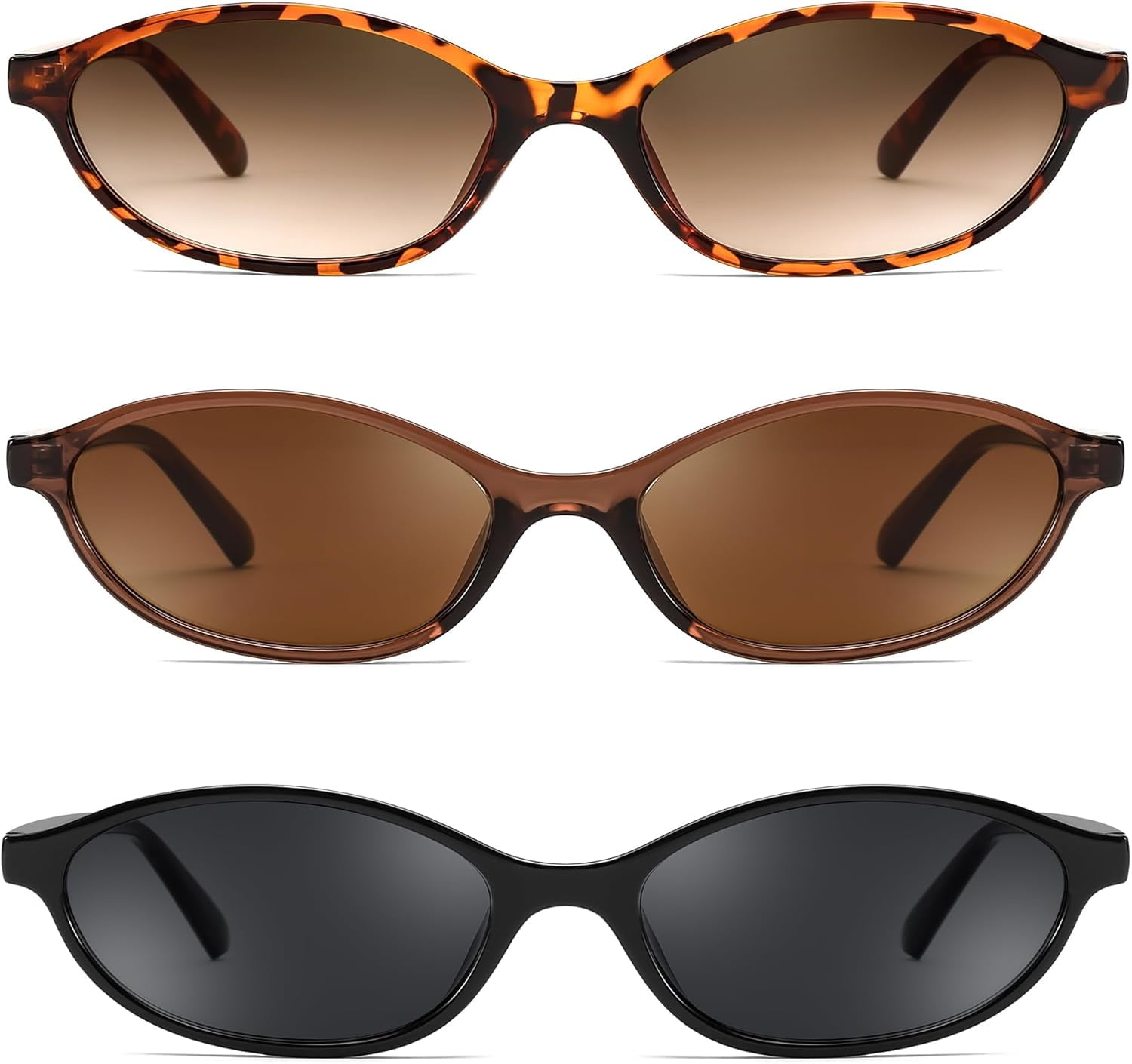 Retro Oval Sunglasses for Women UV400 Lightweight 90s Y2K Trendy Sun Glasses FEISEDY Retro Oval Sunglasses for Women 90s Narrow Round  main image 3