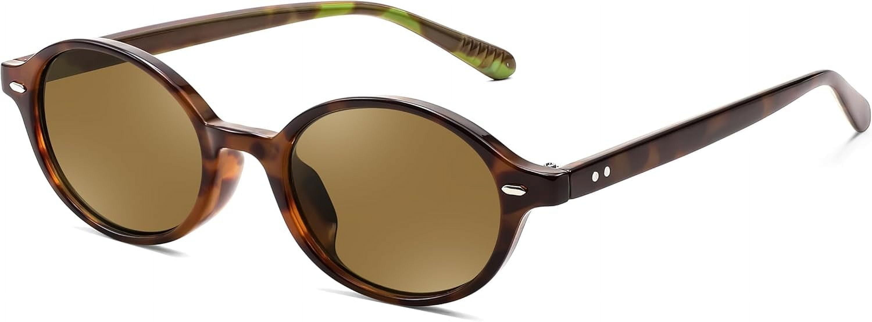 Acetate Polarized Oval Sunglasses Retro Y2K Narrow Fit Vintage 90s FEISEDY Retro Oval Sunglasses for Women 90s Narrow Round  main image 3