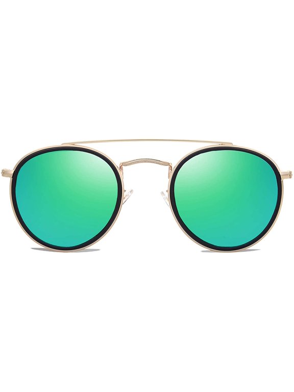Retro Round Double Bridge Polarized Sunglasses for Women Men Twin Beams Circular UV400 Sunnies B2310