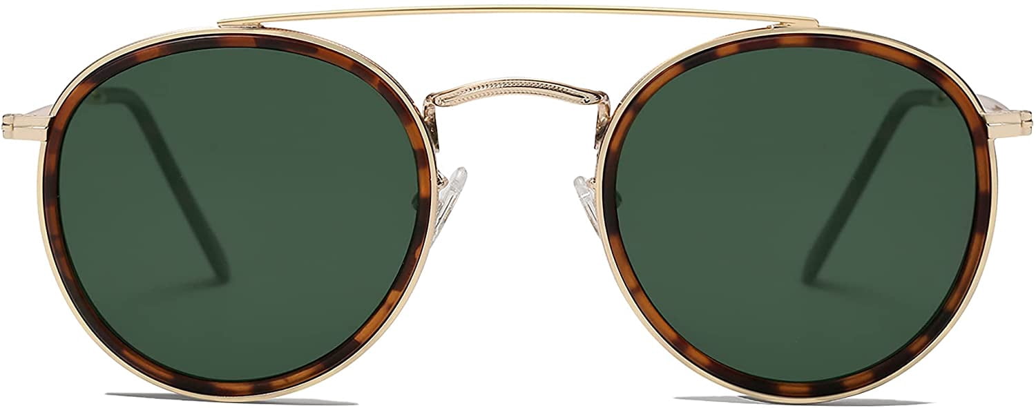 FEISEDY Retro Round Double Bridge Polarized Sunglasses for 