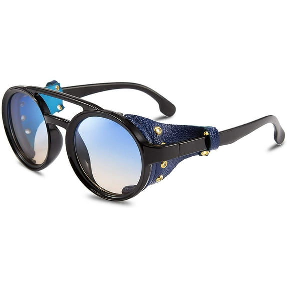 FEISEDY Retro Round Steampunk Good Omen Sunglasses Women Men Vintage Eyewear Light Plastic Frame with Leatherwear B2532