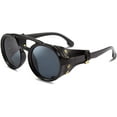 thumbnail image 1 of FEISEDY Retro Round Steampunk Sunglasses Women Men Vintage Eyewear Light Plastic Frame with Leatherwear B2532, 1 of 12