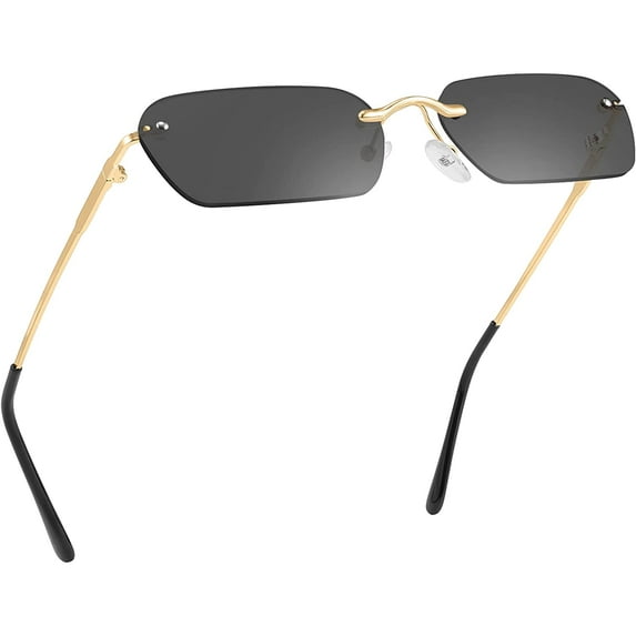 FEISEDY Retro Small Narrow Rimless Sunglasses Clear Eyewear Vintage Rectangle Sunglasses for Women Men B2643