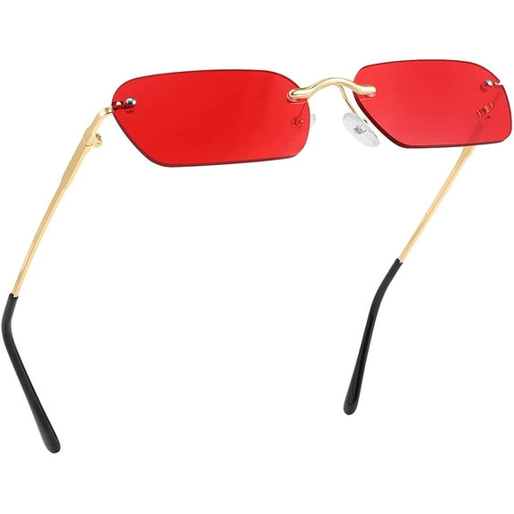 FEISEDY Retro Small Narrow Rimless Sunglasses Clear Eyewear Vintage Rectangle Sunglasses for Women Men B2643