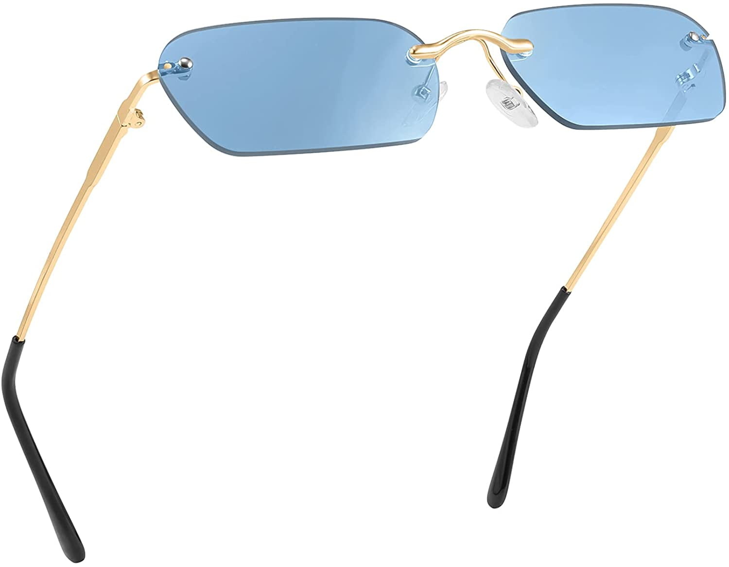 Rimless Rectangle Sunglasses Retro Small Frame Frameless 70s Shades UV400 Unisex Amazon.com: Sunglasses Irregular Small Square Wood Frame  main image 4