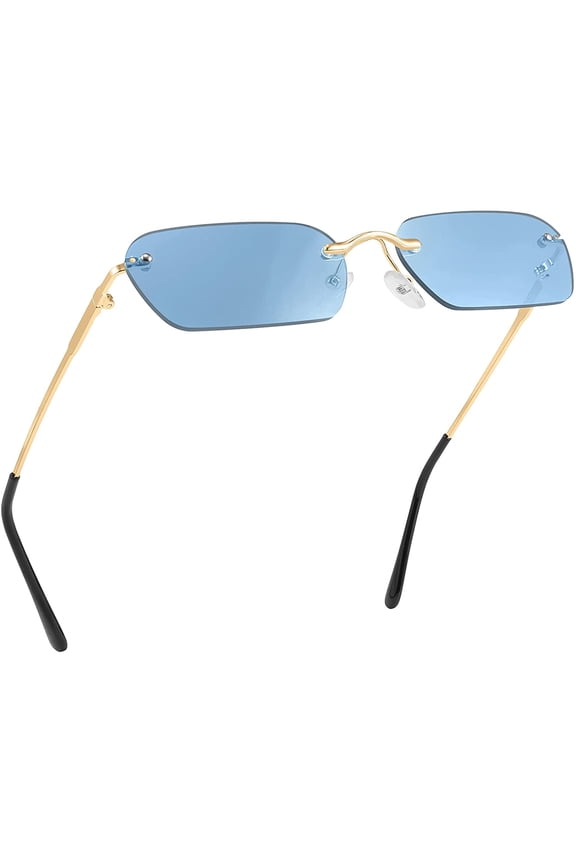 Retro Small Narrow Rimless Sunglasses Clear Eyewear Vintage Rectangle Sunglasses for Women Men B2643