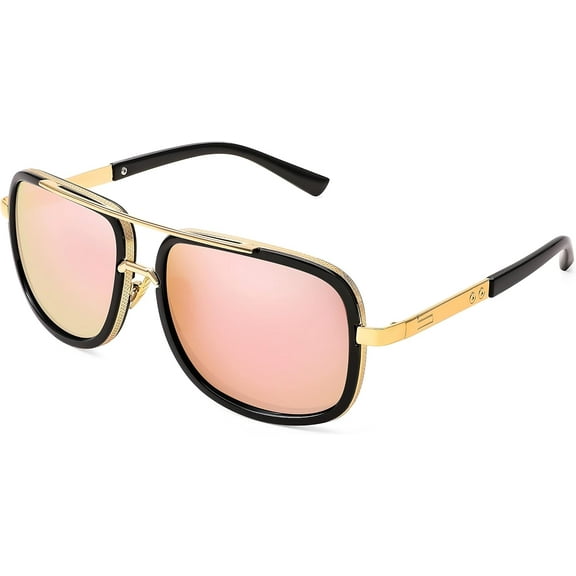 FEISEDY Retro Trendy Aviator Sunglasses Women Men Classic Vintage Square Sunglasses 70s Large Metal Shades B2321