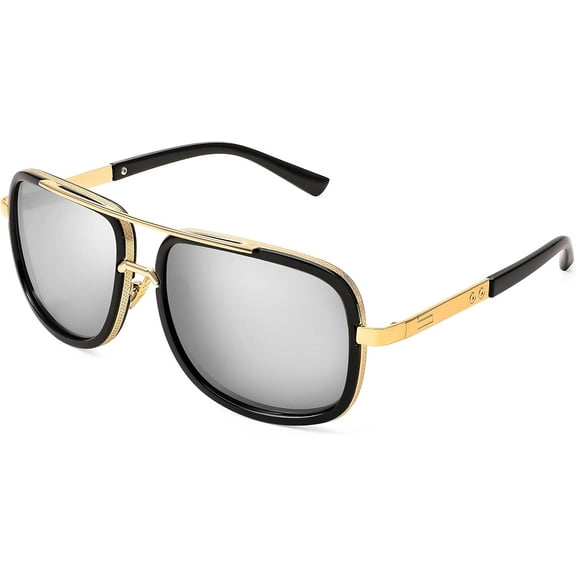 FEISEDY Retro Trendy Aviator Sunglasses Women Men Classic Vintage Square Sunglasses 70s Large Metal Shades B2321