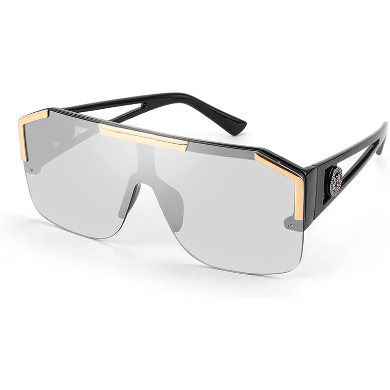 Oversized Square Flat Top Shield Sunglasses One Piece Frameless Stylish Eyewear Amazon.com: LYZOIT Rimless Oversized Square Sunglasses for  main image 4
