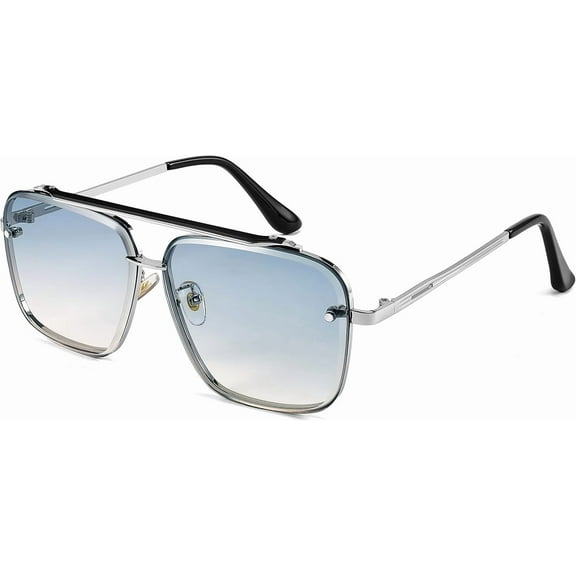 FEISEDY Sunglasses, Fashion Square Pilot Sunglasses, Vintage Metal Gradient Glasses for Men and Women, B4104