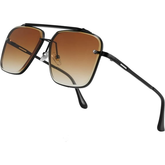 FEISEDY Sunglasses, Fashion Square Pilot Sunglasses, Vintage Metal Gradient Glasses for Men and Women, B4104
