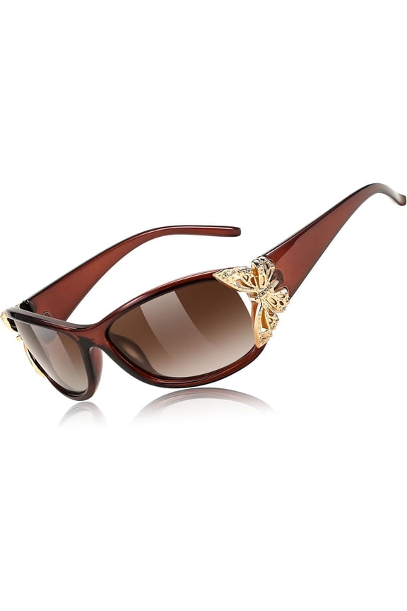 Trendy Polarized Y2K Sunglasses Wrap Around Butterfly Design Fashion Sunnies UV400 Protection B0078