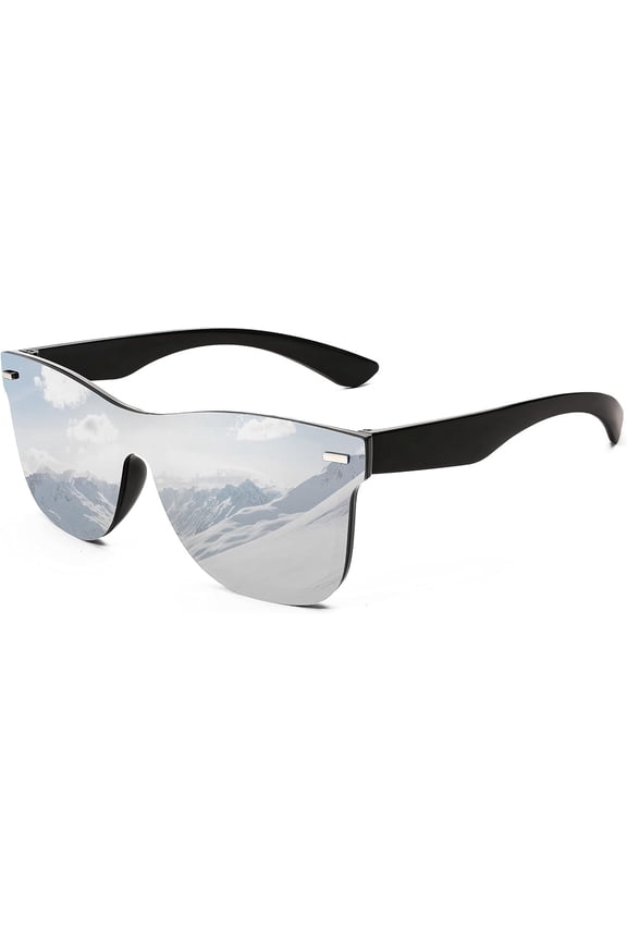 Trendy Rimless Mirrored One Piece Lens Sunglasses Reflective Sun Glasses B4114