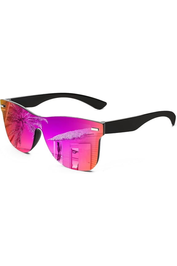 Trendy Rimless Mirrored One Piece Lens Sunglasses Reflective Sun Glasses B4114